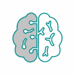 NEUROLOGIA Un'icona stilizzata del cervello divisa a metà; il lato sinistro è ombreggiato di grigio con linee simili a circuiti, mentre il lato destro è bianco con linee organiche ramificate, che rappresentano la tecnologia e la biologia.